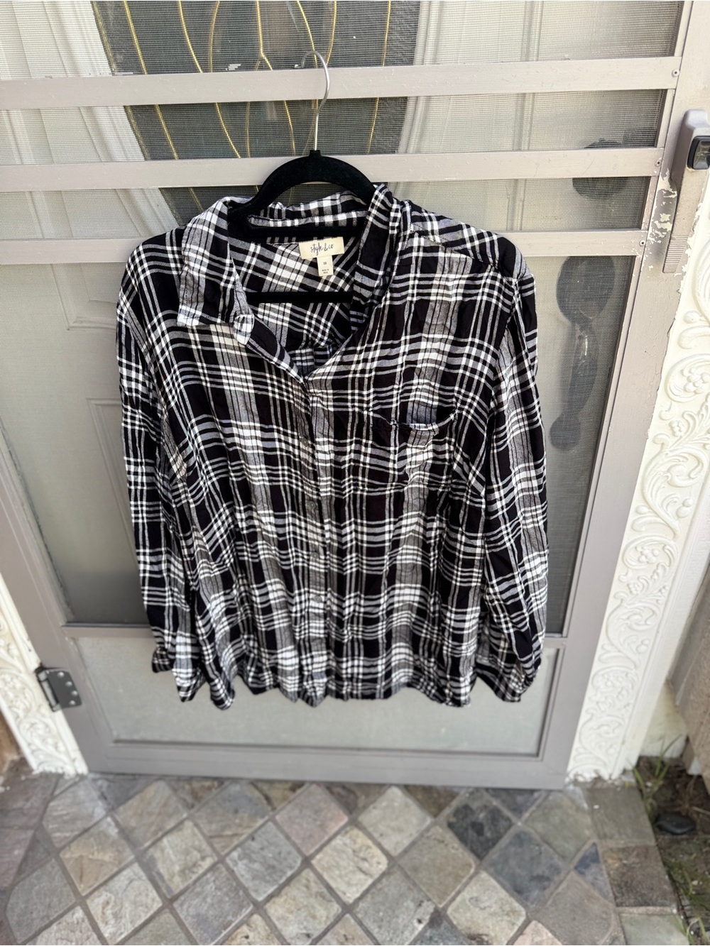Style & Co. Black and White Plaid Button-Down Shirt